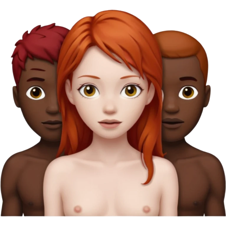 naked red hair female, 2 black males emoji
