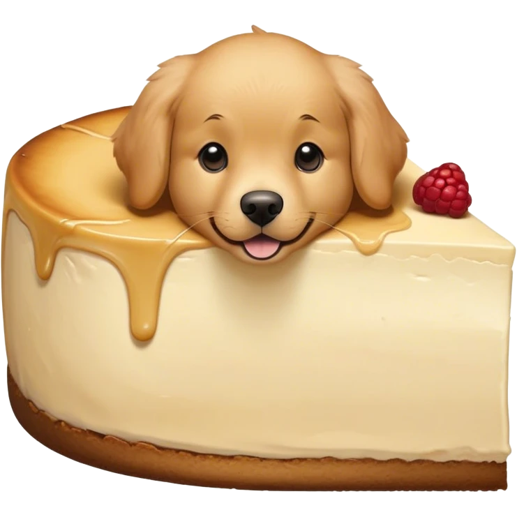 Golden retriever head coming out of a slice of cheesecake emoji