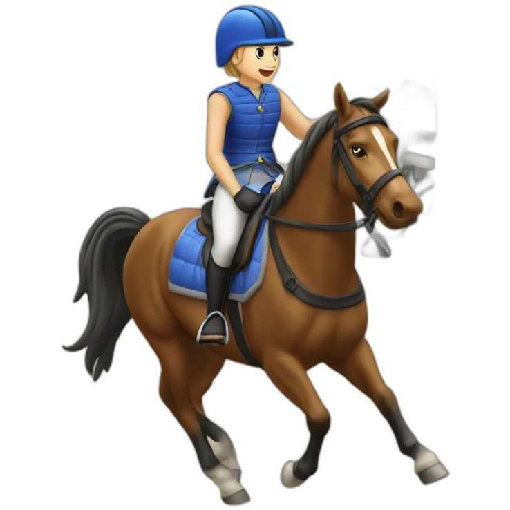 Cheval sui saute un obstacle avec sa cavaliére emoji