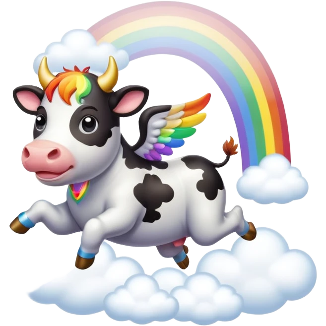 a flying cow with wings in rainbows and cloudy athmosphere  emoji