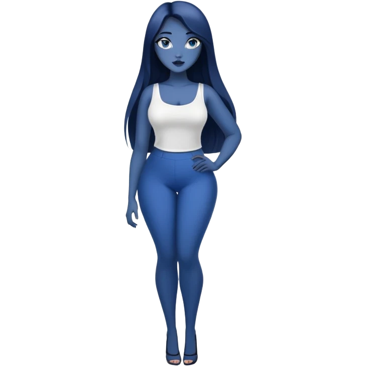 1girl, curvy dark blue {very long straight hair} blueeyes,fullbody,classy pose,bare top emoji