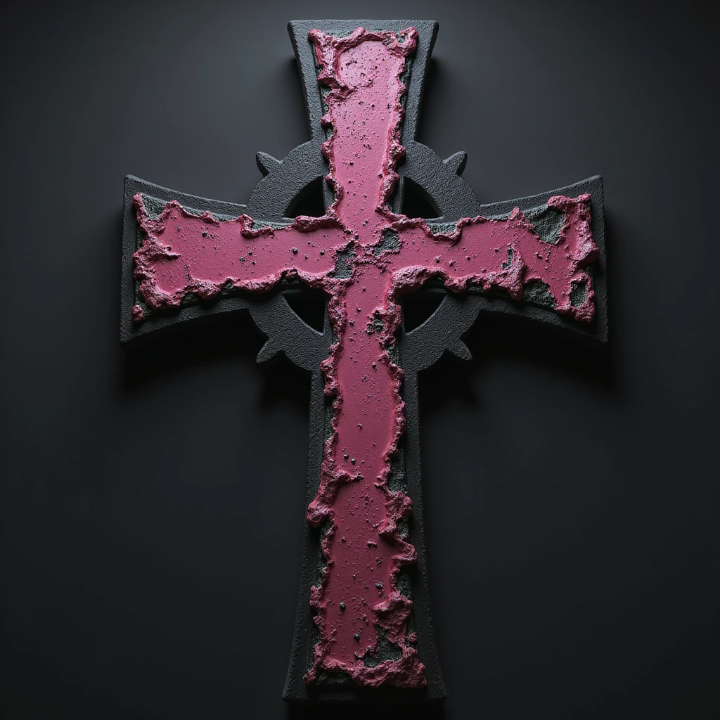 realistic gothic cross, pink and black, photorealistic style, no background emoji