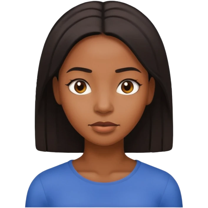 black woman with straight hair, simple facial expression emoji