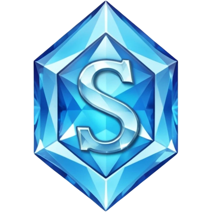 Create a custom emoji badge featuring a stylized, glossy letter “S”. Style it after the Diamond rank from League of Legends. Use crystalline blue tones, sharp reflections, faceted textures, and a high-end glowing frame.
 emoji