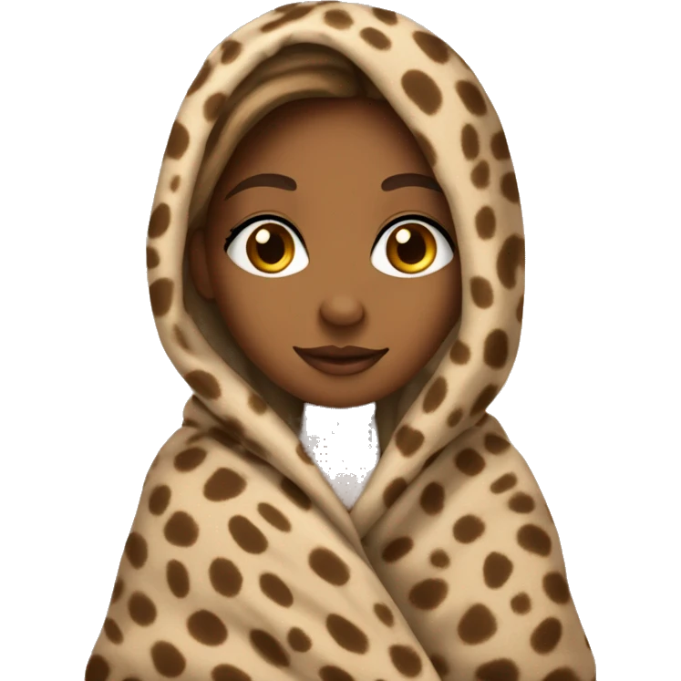 tan girl wrapped in cheetah print blanket emoji
