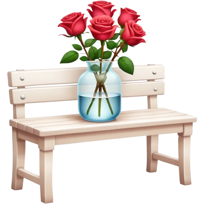 White bench with a romantic lush warm-colored rose c lower vase on top emoji