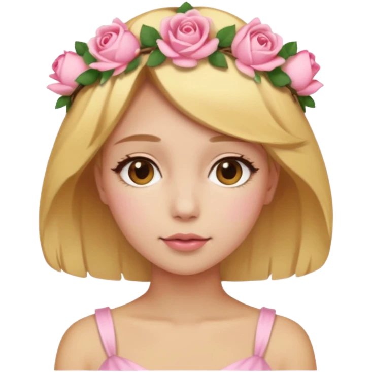 ["Light golden skin female, short honey-blonde hair, wearing a soft pink rose crown."] emoji