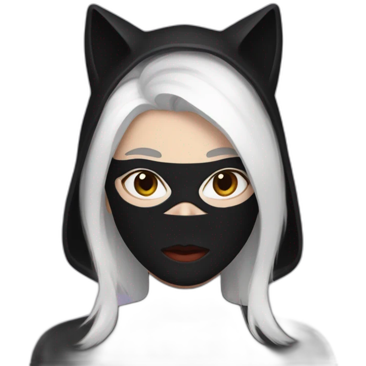 A woman with white hair and cat ears and a black mask around her eyes has white skin and a black spiderman mask on her face. emoji