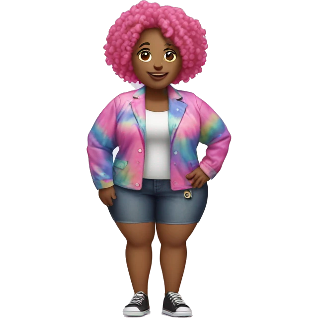 Plus size black woman with pink curly hair and a tie dye jacket  emoji
