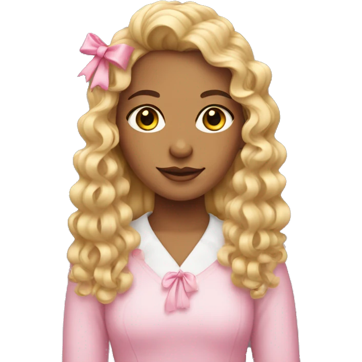 Blonde girl with long ringlets, bangs and pink bows in her hair  emoji
