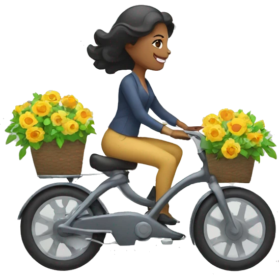 woman riding an electric bicycle holding flower arrangement emoji