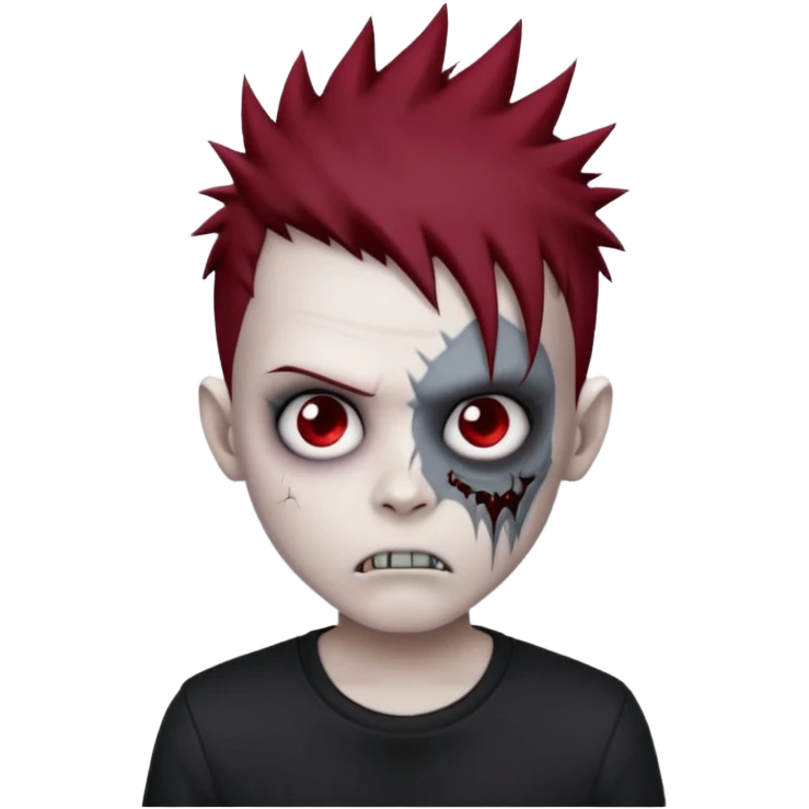zombie boy with dark red spiky emo hair and black shirt emoji