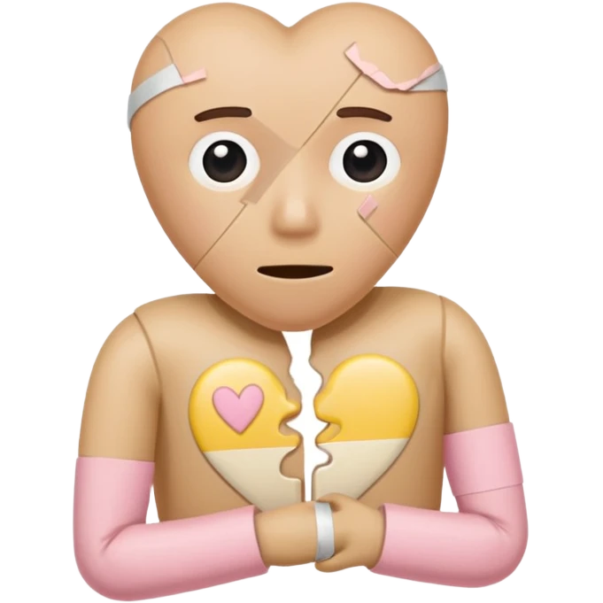 A broken heart sealed with a Band-aid man in soft pink, beige and yellow pastel colors emoji