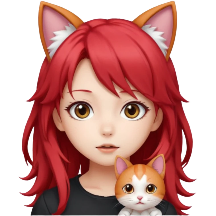 cute anime girl with cat ears, red blowing hair emoji