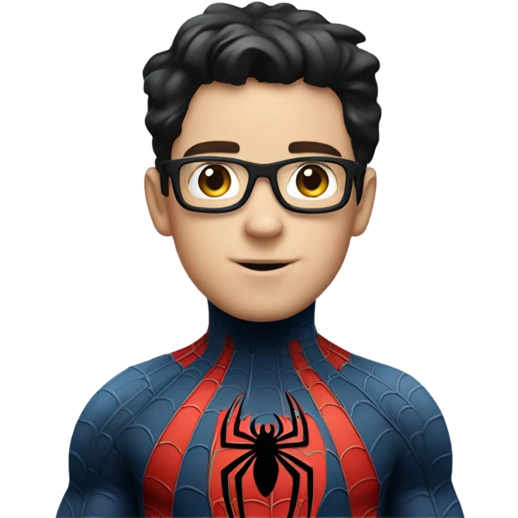 A white boy with black hair wearing Spider-Man  emoji