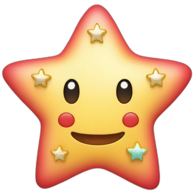 Pastel con forma de de estrella rojo con adornos de estrellas amarillas sin cara emoji