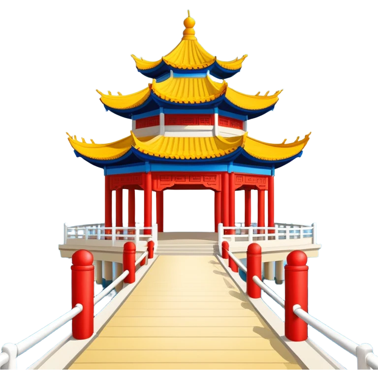 Qingdao Zhanqiao Pier with pavilion over sea, simplified emoji style with bold outlines and bright colors, cartoon style traditional Chinese pavilion on pier emoji