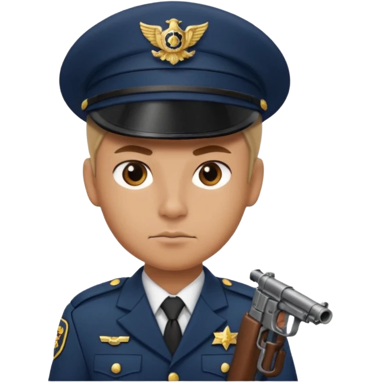 Officer with peaked cap + mini gun, half body emoji