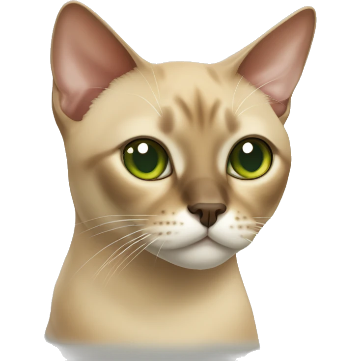 Sandy-colored Burmese cat with white and red spots on the nose with green eyes emoji
