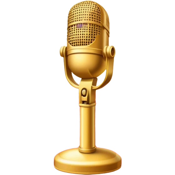 Create a glamorous and vibrant emoji that represents pop vocal performance. The emoji should feature a vintage stage microphone on a red carpet, with a spotlight shining on it. The stage should be empty but illuminated with concert lights, creating an atmosphere of excitement. Add elements like a festive firework display and a sparkling costume with rhinestones. Surround the scene with a ribbon made of musical notes to symbolize the connection to music. Use bright colors like gold, red, and silver, with a touch of sparkle to convey the glamour and energy of pop vocal performance. The background should be transparent. emoji