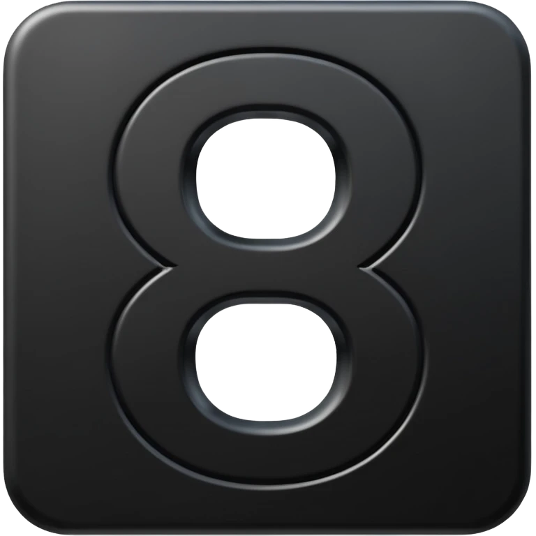 Minimal emoji, number 8 made of solid matte black metal, thick symmetrical form, subtle metal texture, deep shadows, no glow, no neon, flat emoji design, centered, transparent background emoji