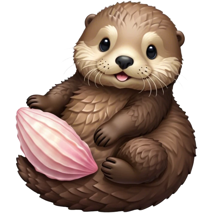 Detailed sea otter on its back with light pink seashell  emoji