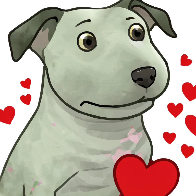 Dog surrounded by hearts emoji