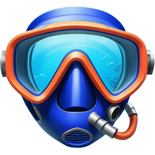 An icon featuring a close-up of a diving mask, snorkel, and fins floating on the surface of vibrant blue water. In the background, coral reefs and tropical fish create a lively underwater scene. Transparent background highlights the beauty and adventure of the diving experience. emoji