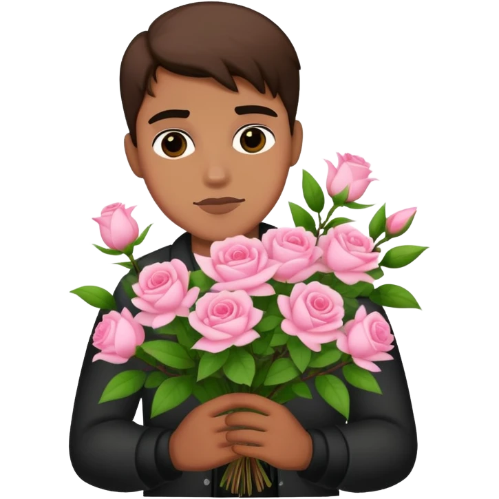 The bad boy is holding a bouquet of pink jasmine roses emoji