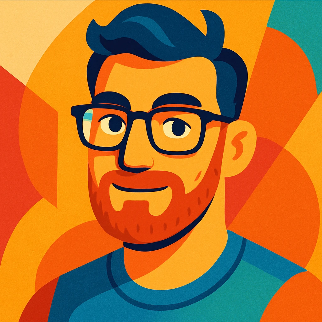 male with a light beard and glasses, vibrant toon style emoji