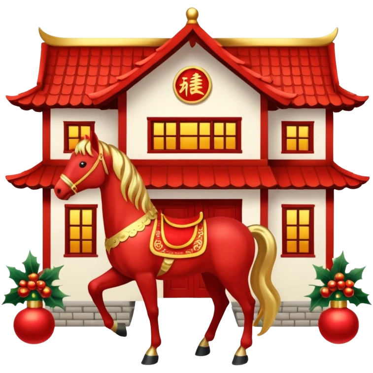 Chinese new year 马，我要有新年气氛的… 背景可以加屋子等吗… 可以加 新年快乐 2026 字眼吗？ emoji