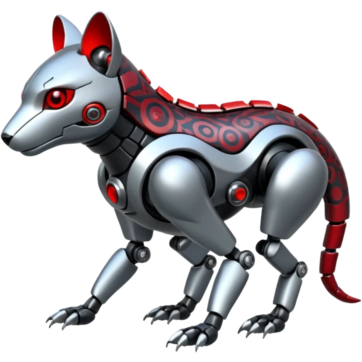 Futuristic mechanical cyborg modern badass cool shiny metallic alloy silver-grey obsidian-black crimson-red white animal hybrid Fakemon full body with intricate patterns emoji