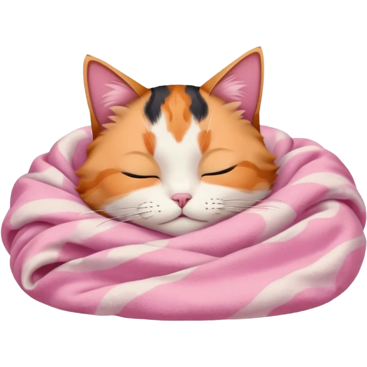 Calico Cat Sleeping Under A Pink Pastel Blanket  emoji