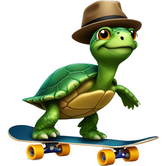 Turtle with a hat riding skateboard emoji