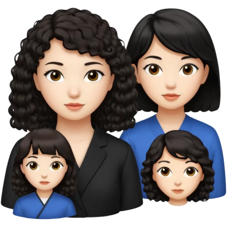 brunette short curly hair white girl, black long hair asian girl side part, black medium length hair with sideswept pangs emoji
