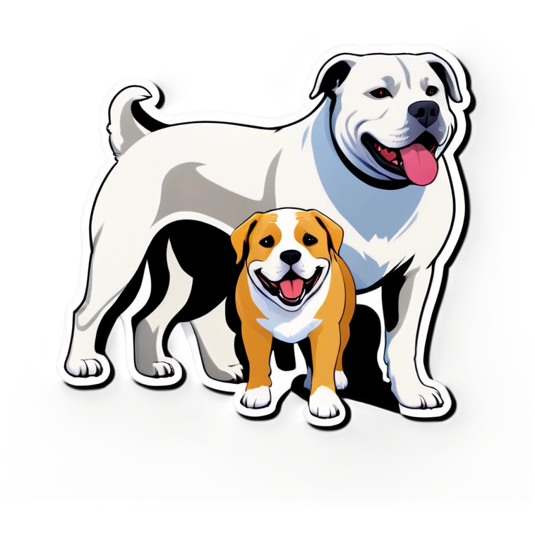 Grey pitbull playing with Great Pyrenees and black mouth cur  emoji