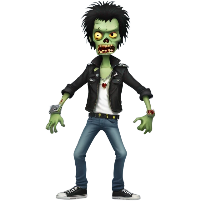sid vicious zombie, black haired, wearing a padlock necklace, dancing emoji
