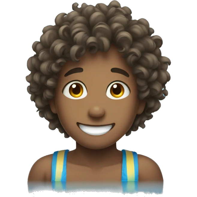 A boy with curly hair smiling in The pool emoji