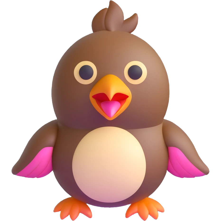 pidgey, small brown bird with cream face and underbelly, pink feet, and a short beak, 3D emoji style emoji