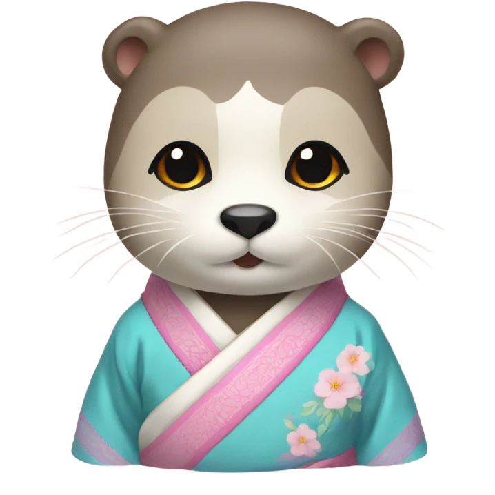 An otter face wear pastel-colored traditional Korean hanbok emoji