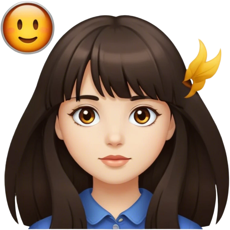 Girl with long dark brown hair with bangs and hazel eyes  emoji