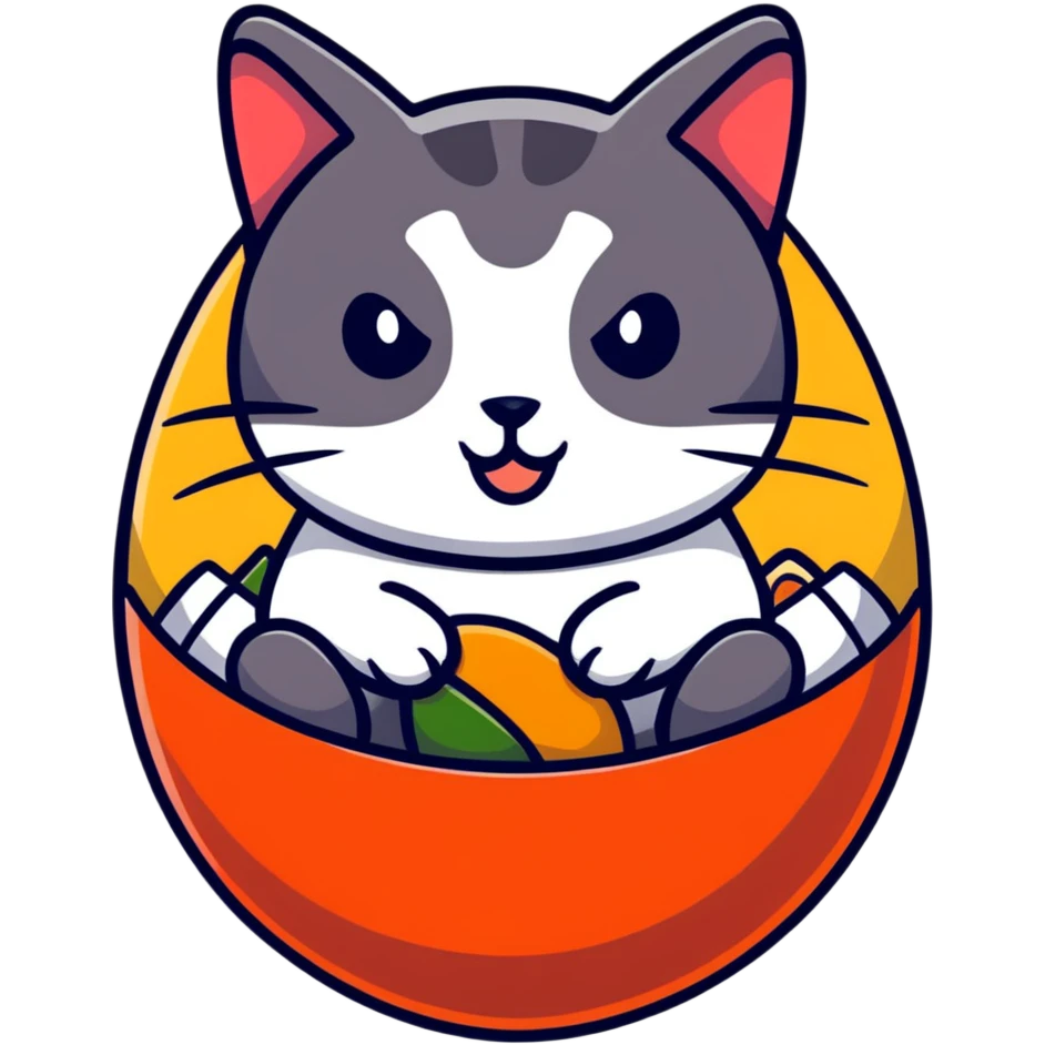 cat sitting in an egg made of sushi emoji