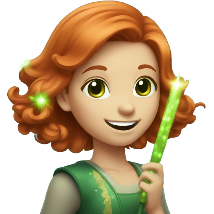 A red-haired girl with green eyes who loves magic emoji