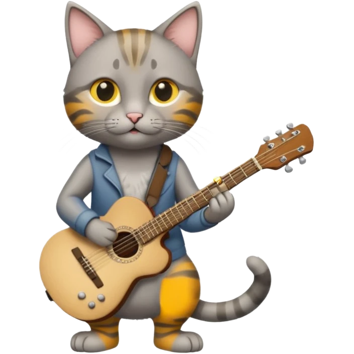 thin grey cat play guitar, long full body emoji