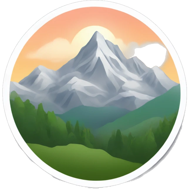 Create a sticker with mountains, white outline, transparent background, and the caption "Урал" emoji