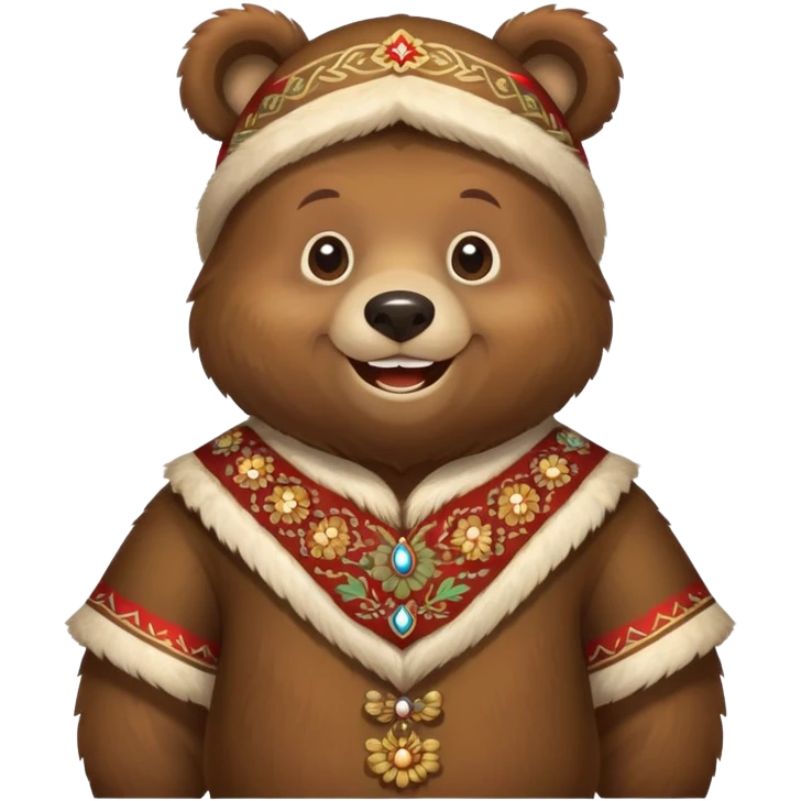 Cheerful bear in traditional Russian folk costume emoji