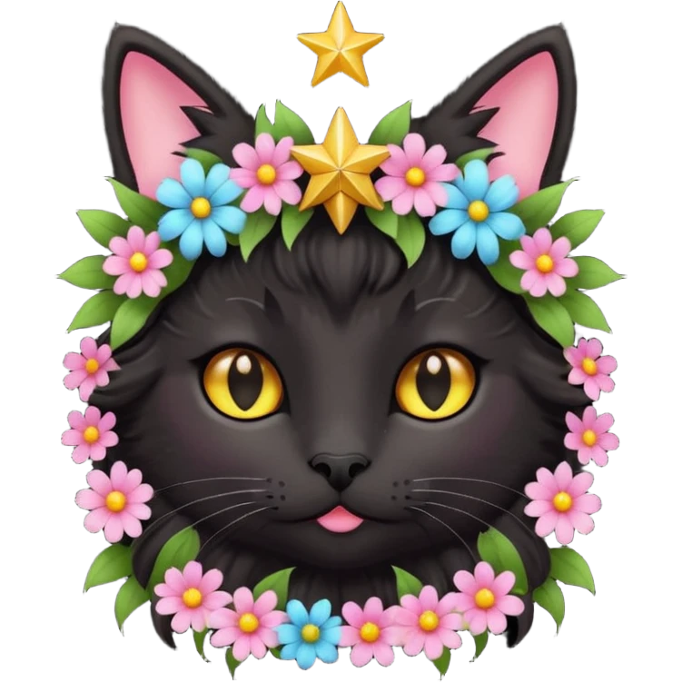 black cat with flowers and star emoji