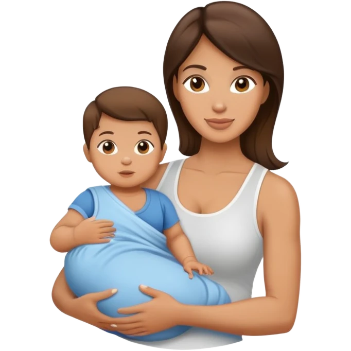 Light brunette fit mom with baby boy emoji