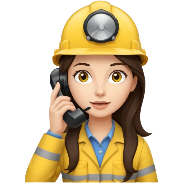 okay now do a brunette girl with long dark brown hair. rolling her eyes as she is on a phone call and is wearing a engineer helmet  emoji