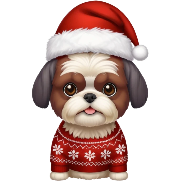 Small all OVER dark grey faced shih tzu christmas sweater hat emoji